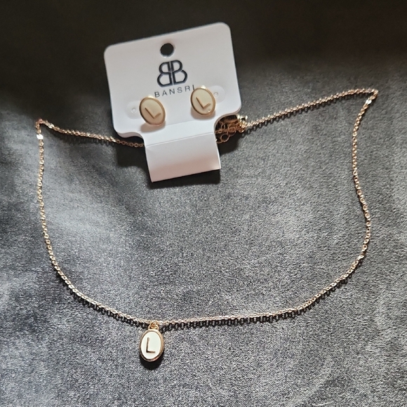 Gold Necklace and Earring L Initial Set - Picture 1 of 3